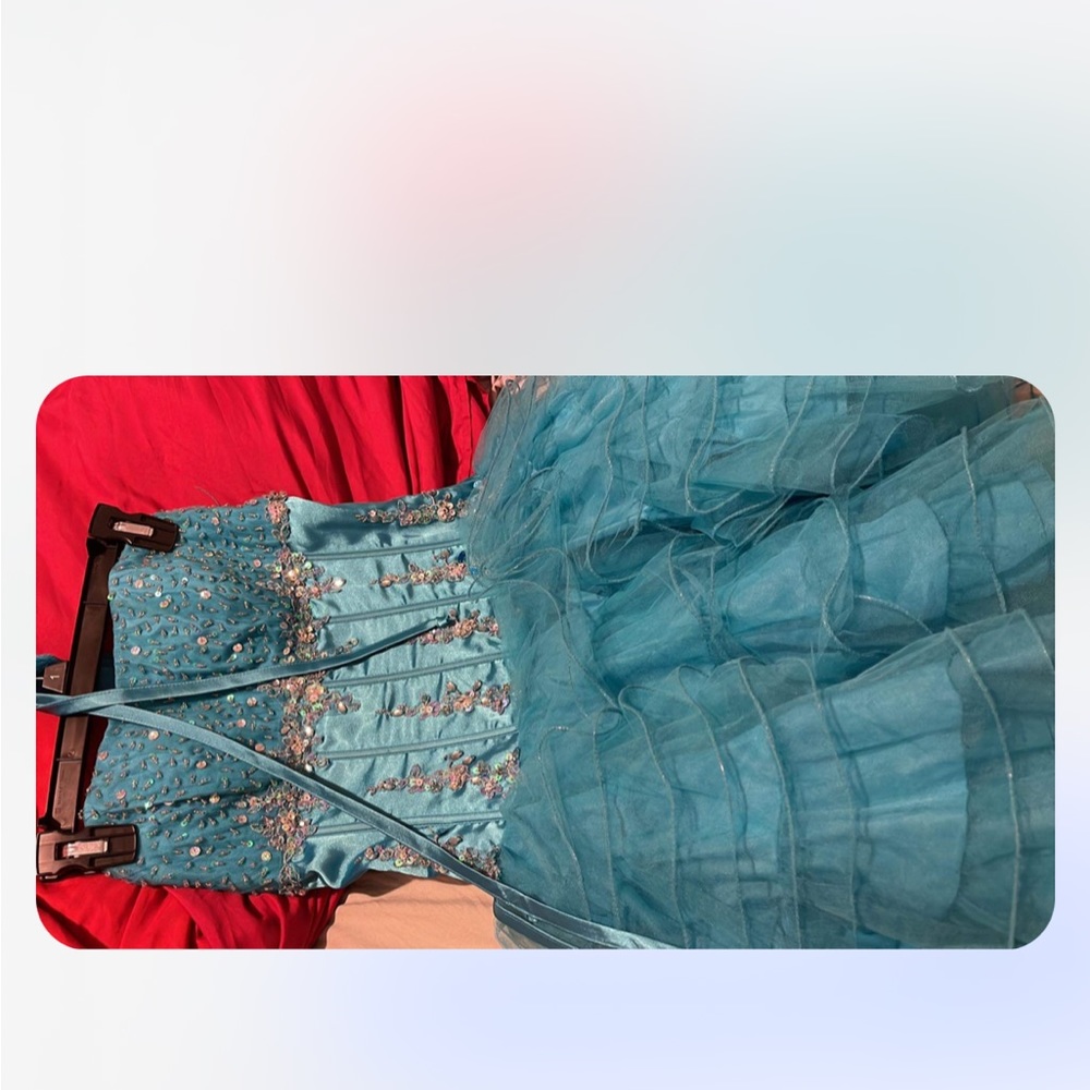 Blue strapless dress